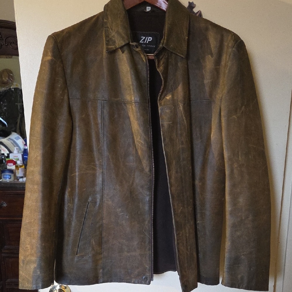 Men's Distressed Brown Leather Jacket